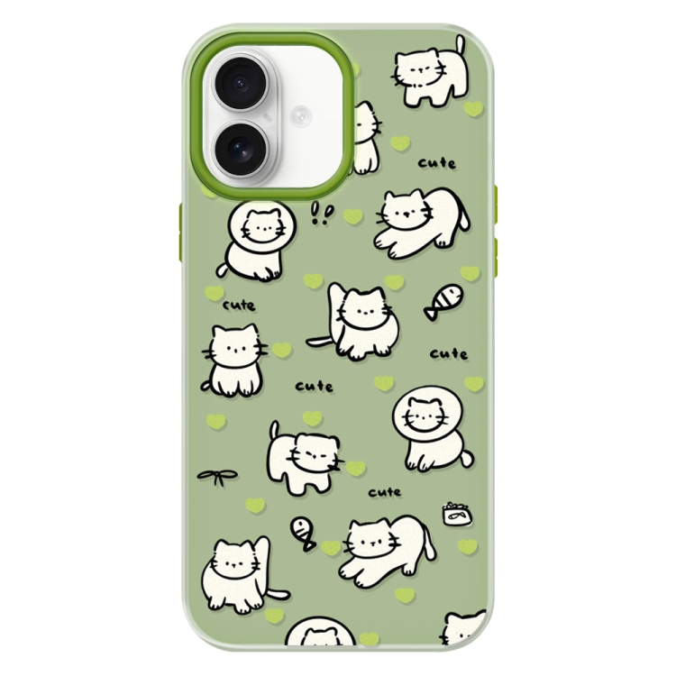 For iPhone 16 Skin Feeling Jelly TPU Hybrid PC Phone Case(Green Heart Cat Green)