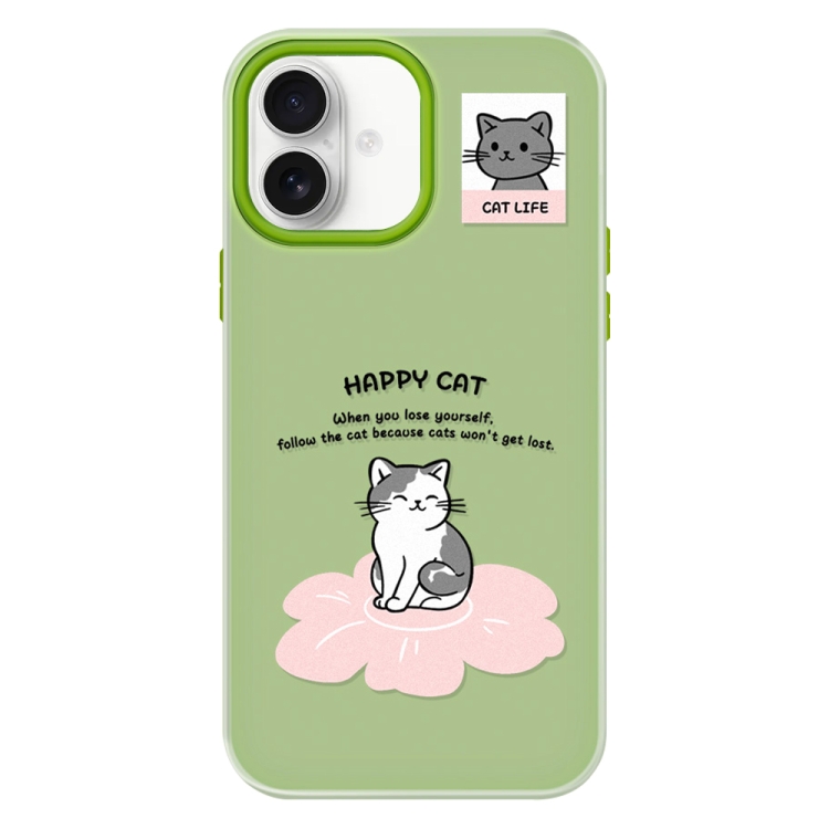 For iPhone 16 Skin Feeling Jelly TPU Hybrid PC Phone Case(Happy Cat Green)