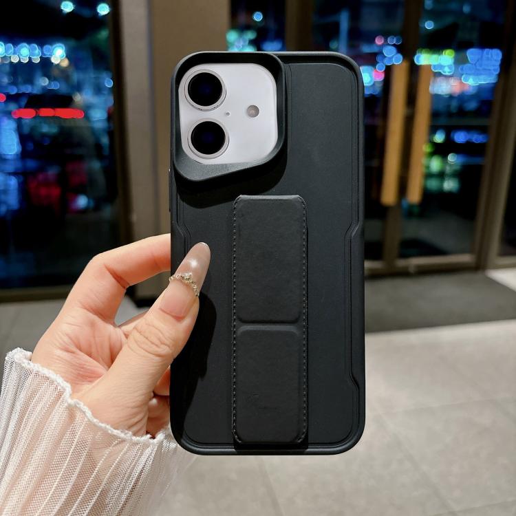 For iPhone 16 Slim Waist Design Soft TPU Shockproof Phone Case with Fold Holder(Black)