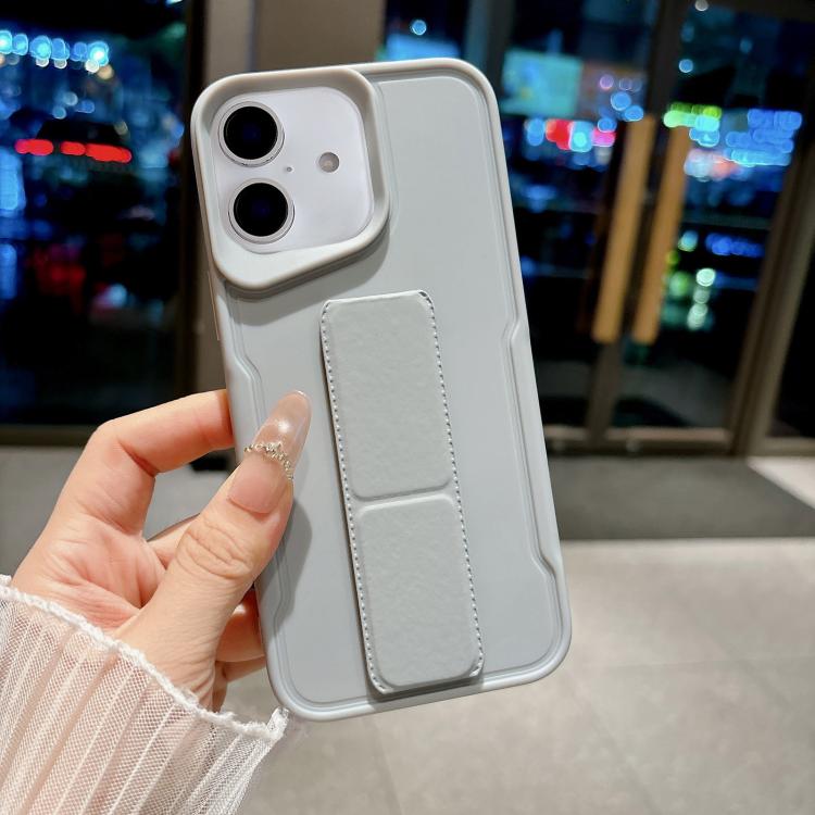 For iPhone 16 Slim Waist Design Soft TPU Shockproof Phone Case with Fold Holder(Grey)