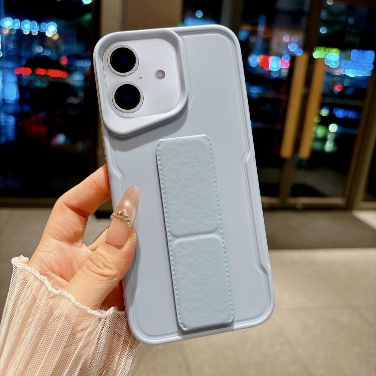 For iPhone 16 Slim Waist Design Soft TPU Shockproof Phone Case with Fold Holder(Sierra Blue)