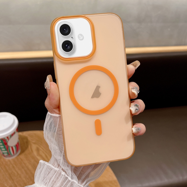 For iPhone 16 Soft Sandy Skin Feel MagSafe Magnetic PC Phone Case(Orange)