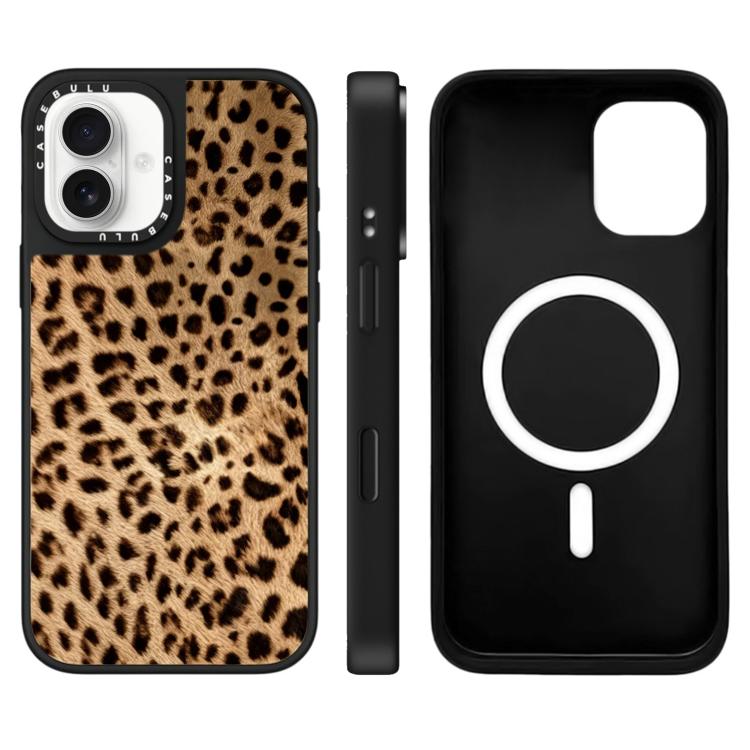For iPhone 16 Stars Leopard Series Pattern Mirror Magnetic Phone Case(Brown Panthera Onca)