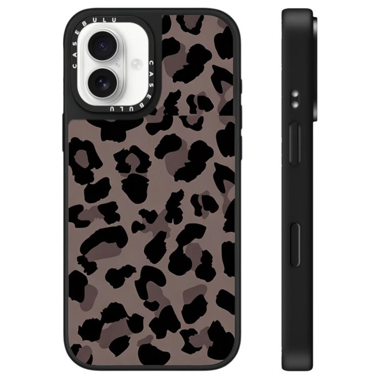 For iPhone 16 Stars Leopard Series Pattern Mirror Phone Case(Chocolate Leopard)