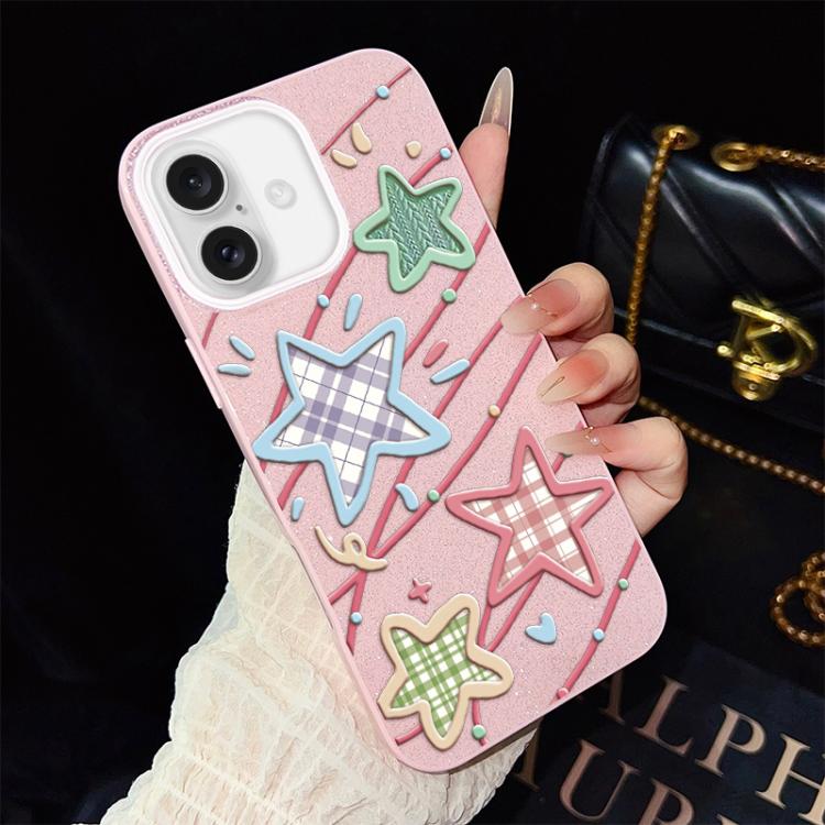 For iPhone 16 Stars Pattern IMD Glitter PC Hybrid TPU Phone Case(Pink)