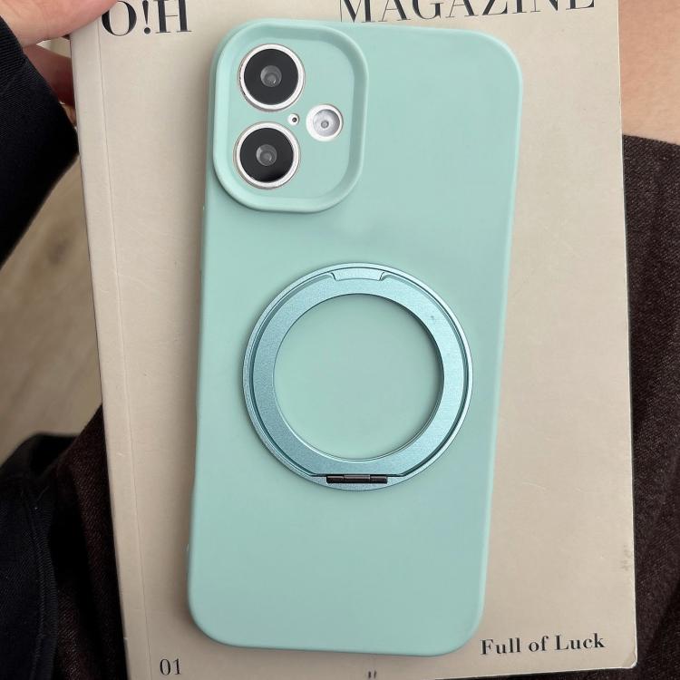 For iPhone 16 Stress Relief Holder Magnetic Fine Hole Silicone Phone Case(Cyan)