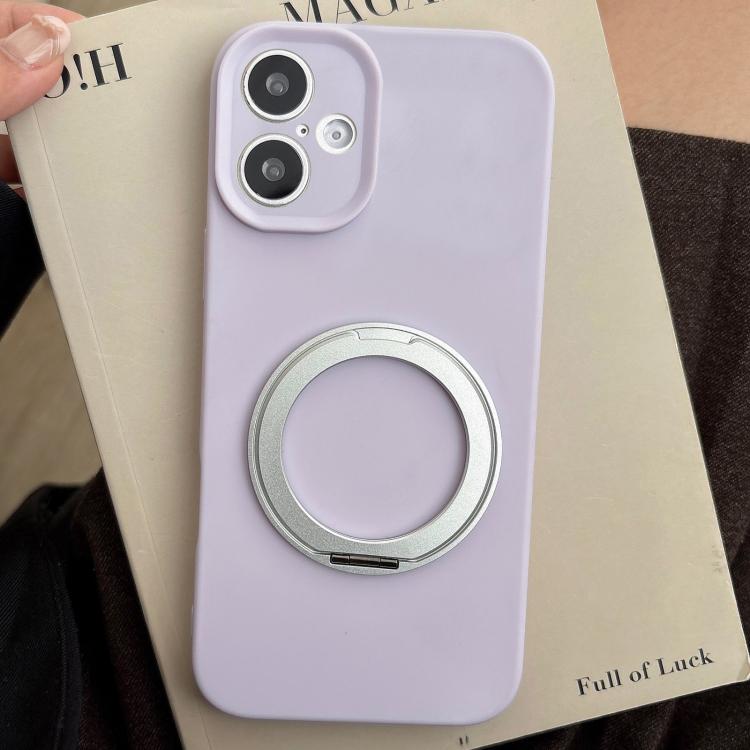 For iPhone 16 Stress Relief Holder Magnetic Fine Hole Silicone Phone Case(Light Purple)