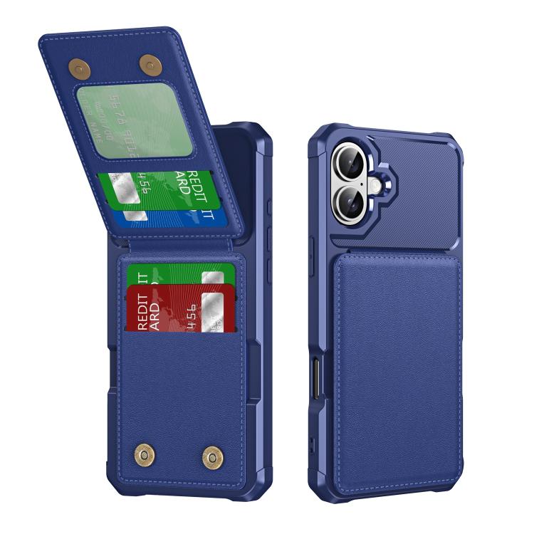 For iPhone 16 Vertical Flip Card Bag Holder Leather Phone Case(Dark Blue)