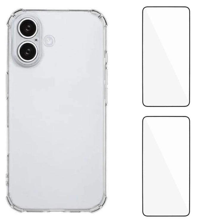 For iPhone 16 WANLONFENG 1.5mm Airbag Corners TPU Phone Case with 2pcs Screen Films(Transparent)