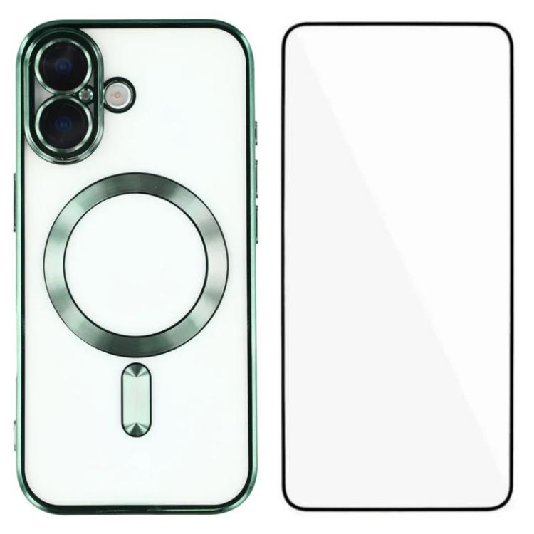 For iPhone 16 WANLONFENG CD Magnetic Electroplated TPU Phone Case with Screen Protector(Green)
