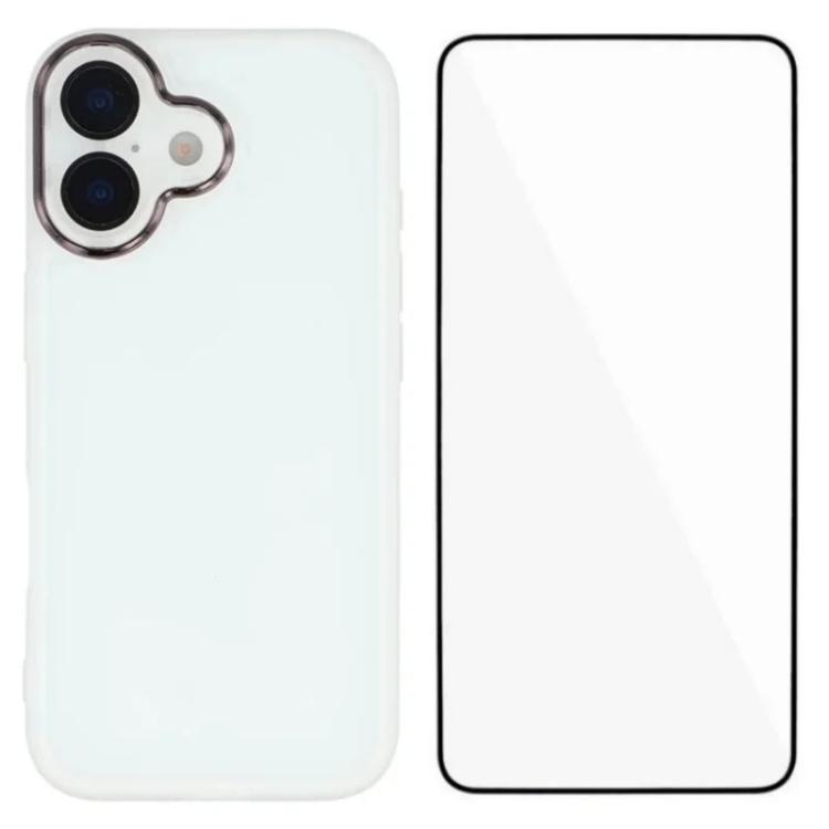 For iPhone 16 WANLONFENG Electroplated Frame Translucent TPU Phone Case with Screen Film(White)