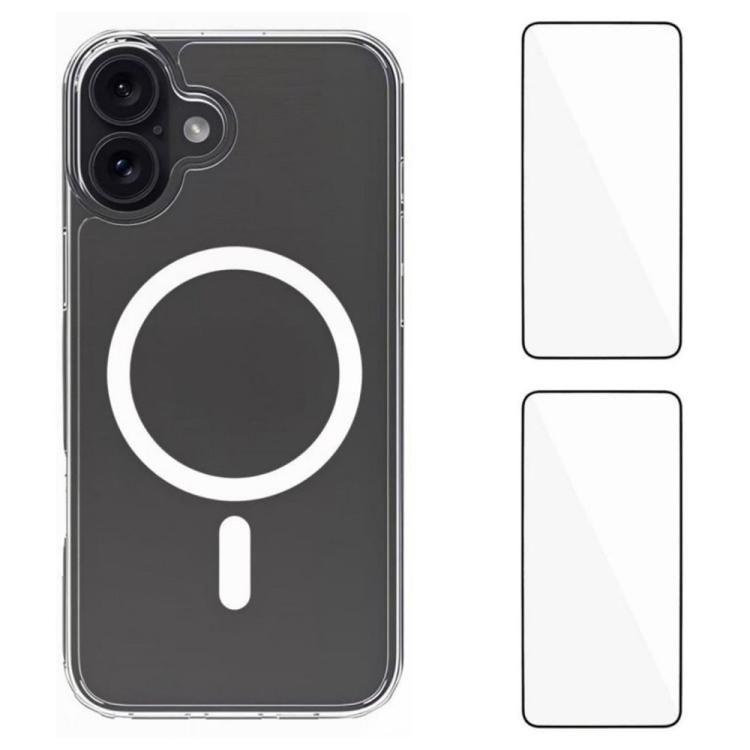 For iPhone 16 WANLONFENG High-Transparency Magnetic Acrylic Phone Case with 2pcs Screen Films(Transparent)