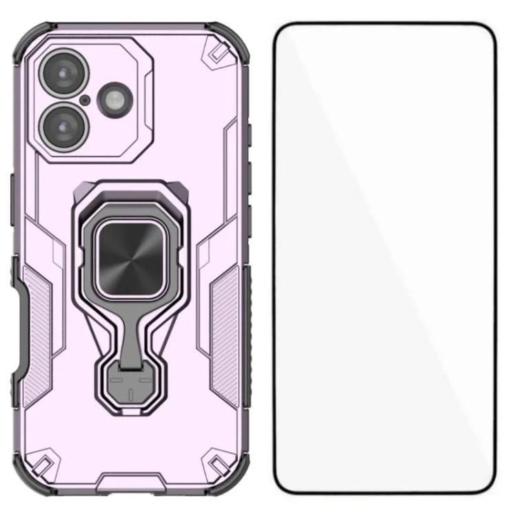 For iPhone 16 WANLONFENG Metal Kickstand Phone Case with Screen Protector(Purple)
