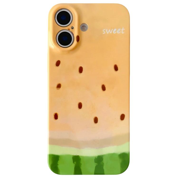 For iPhone 16 Watercolor Watermelon Pattern PC Phone Case(Yellow)