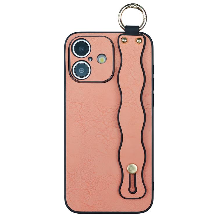 For iPhone 16 Wavy Wristband Bracket TPU Phone Case(Pink)