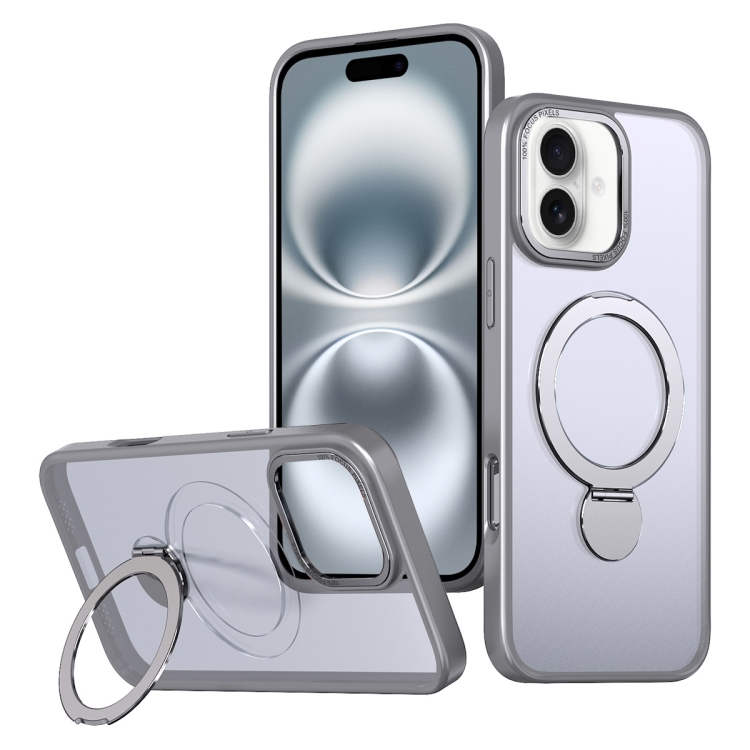 For iPhone 16 Wing Series Gen2 MagSafe Metal Ring Holder Phone Case(Titanium Gray)