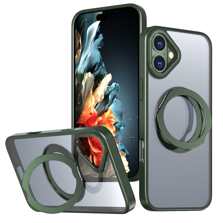 For iPhone 16 Wing Series MagSafe Magnetic Ring Holder Phone Case(Green)