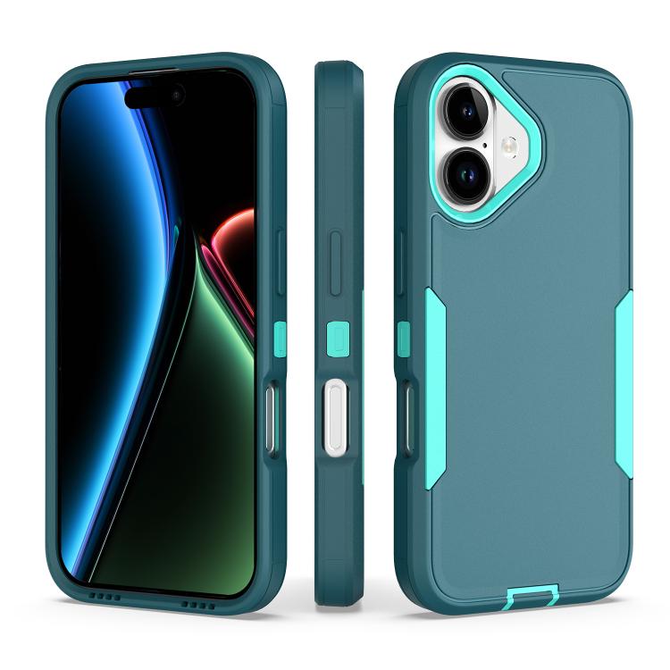 For iPhone 17 2 in 1 PC Hybrid TPU Phone Case(Blue+Blue Green)