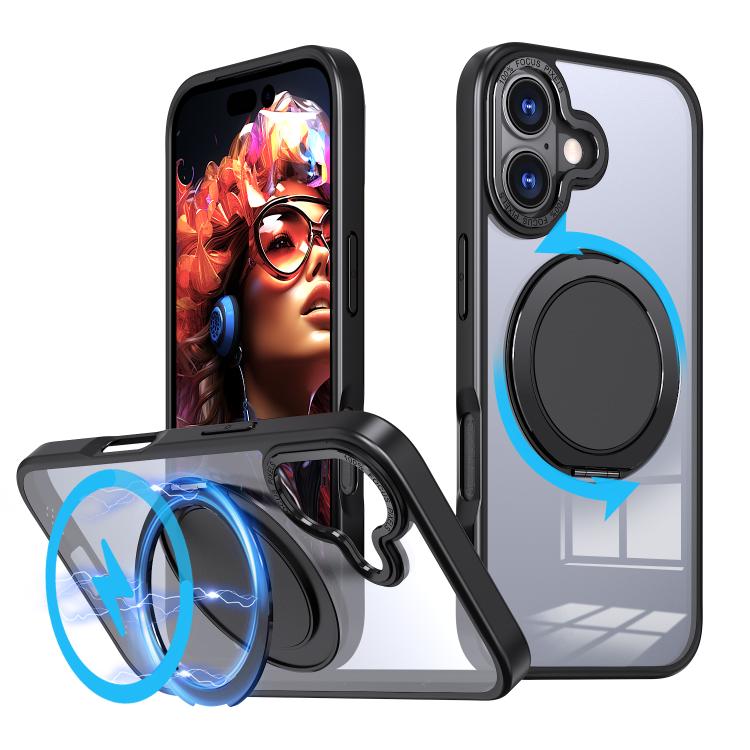 For iPhone 17 360-degree Rotating MagSafe Magnetic Holder Phone Case(Black)
