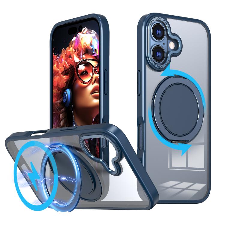 For iPhone 17 360-degree Rotating MagSafe Magnetic Holder Phone Case(Blue)