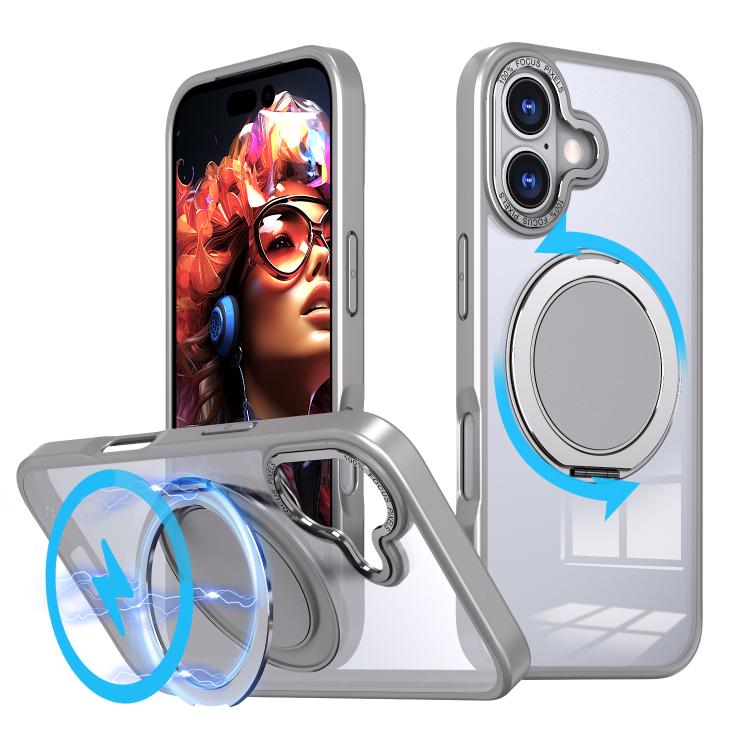 For iPhone 17 360-degree Rotating MagSafe Magnetic Holder Phone Case(Titanium Grey)