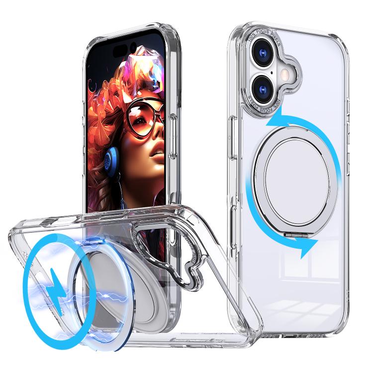 For iPhone 17 360-degree Rotating MagSafe Magnetic Holder Phone Case(Transparent)