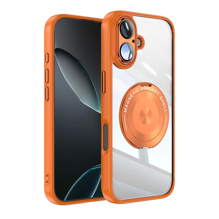 For iPhone 17 360 Holder Magsafe Acrylic Hybrid TPU Phone Case(Orange)