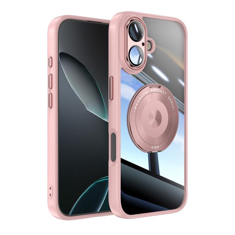 For iPhone 17 360 Holder Magsafe Acrylic Hybrid TPU Phone Case(Pink)