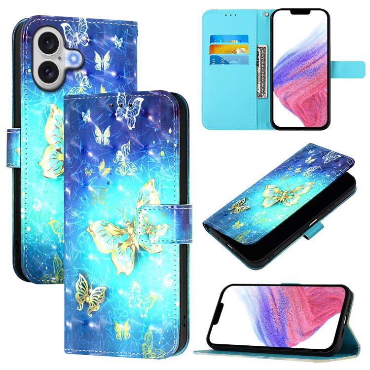 For iPhone 17 3D Painting Horizontal Flip Leather Phone Case(Golden Butterfly)