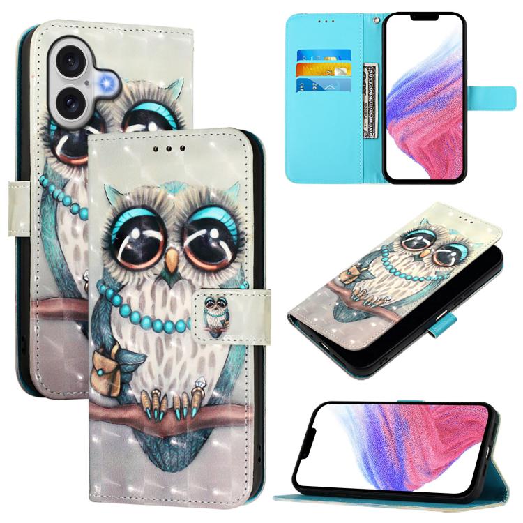 For iPhone 17 3D Painting Horizontal Flip Leather Phone Case(Grey Owl)
