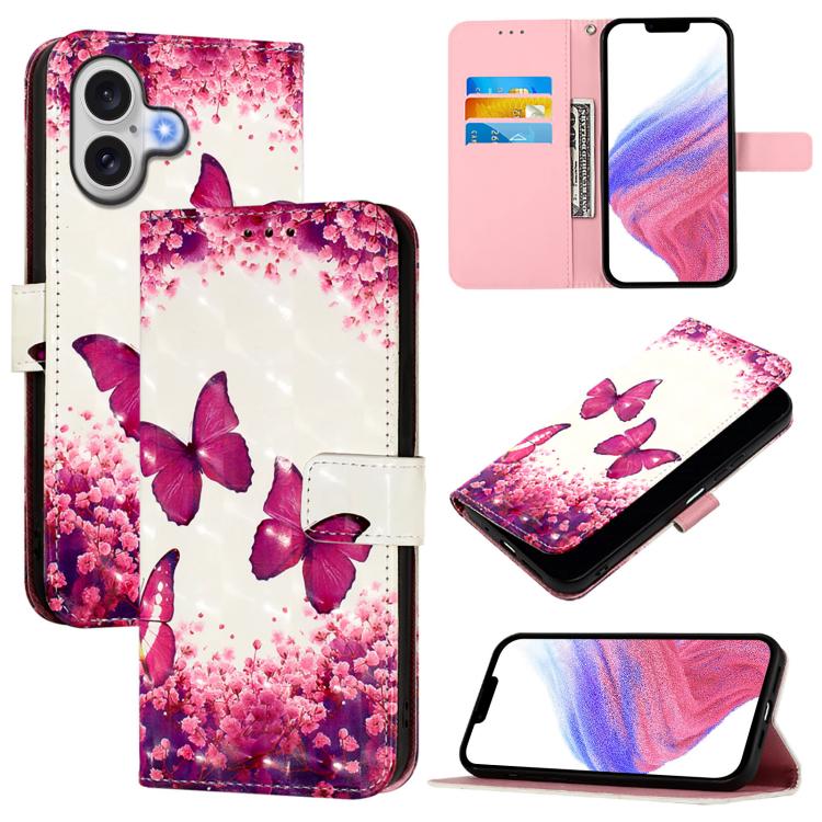 For iPhone 17 3D Painting Horizontal Flip Leather Phone Case(Rose Butterfly)
