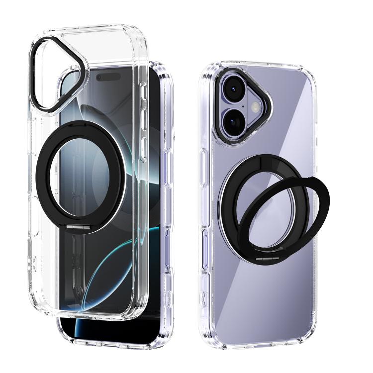 For iPhone 17 ABEEL MagSafe Q-LUCK Pivot Bracket Transparent Phone Case(Black)
