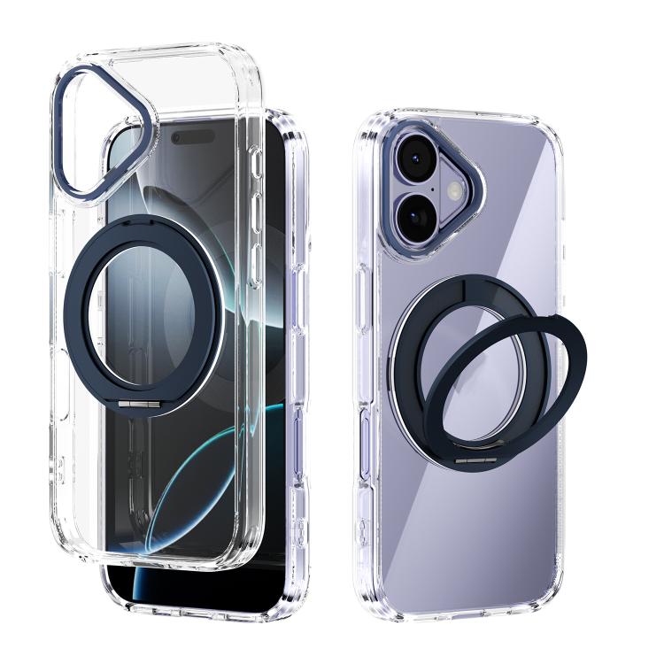 For iPhone 17 ABEEL MagSafe Q-LUCK Pivot Bracket Transparent Phone Case(Dark Blue)