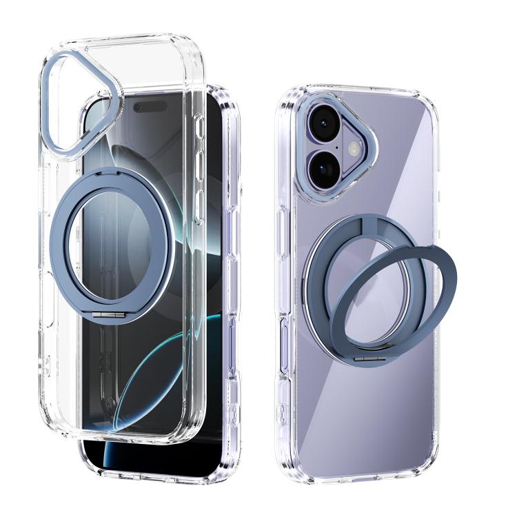 For iPhone 17 ABEEL MagSafe Q-LUCK Pivot Bracket Transparent Phone Case(Light Blue)
