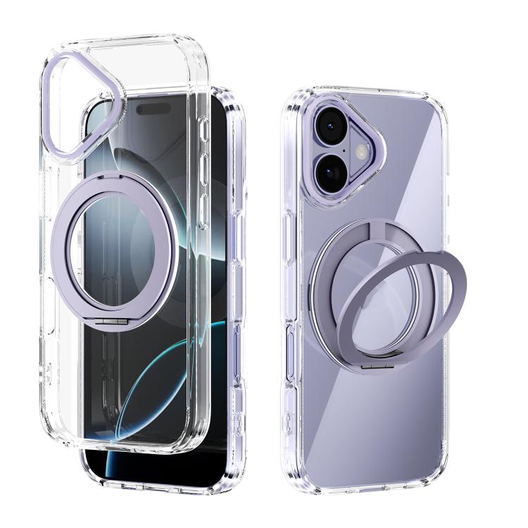 For iPhone 17 ABEEL MagSafe Q-LUCK Pivot Bracket Transparent Phone Case(Light Purple)