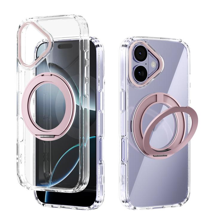 For iPhone 17 ABEEL MagSafe Q-LUCK Pivot Bracket Transparent Phone Case(Pink)