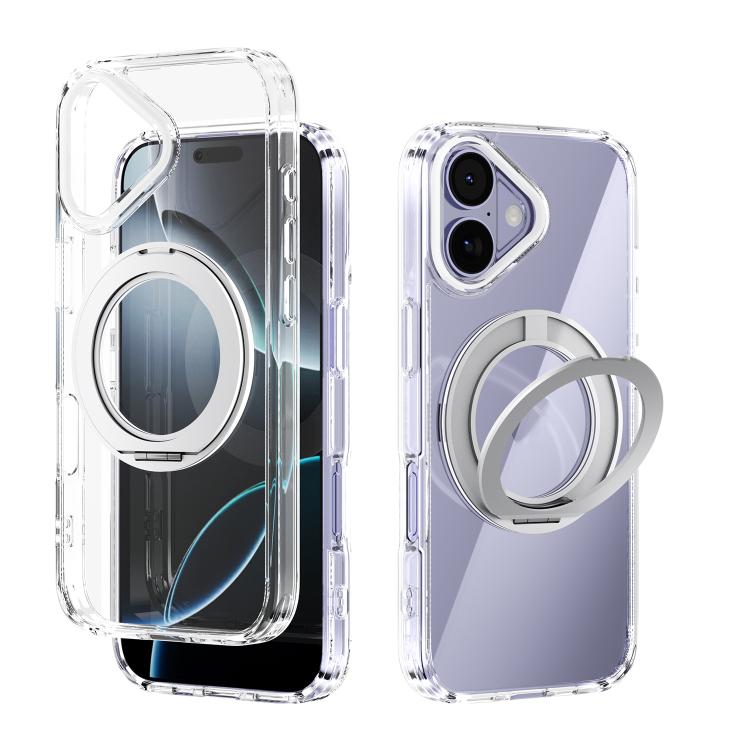 For iPhone 17 ABEEL MagSafe Q-LUCK Pivot Bracket Transparent Phone Case(White)