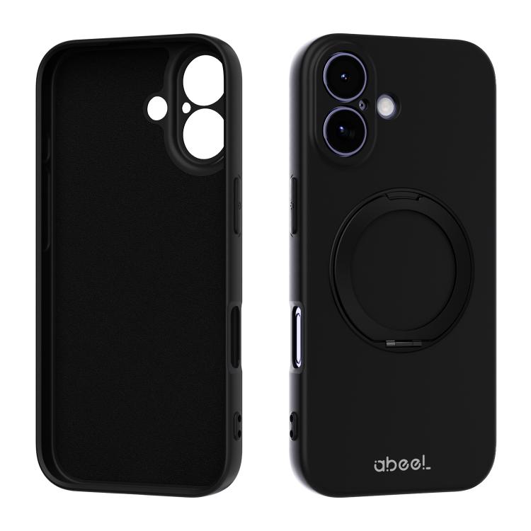 For iPhone 17 ABEEL Skin-friendly Feel Magnetic Liquid Silicone Phone Case with Holder(Black)