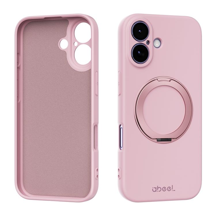 For iPhone 17 ABEEL Skin-friendly Feel Magnetic Liquid Silicone Phone Case with Holder(Pink)
