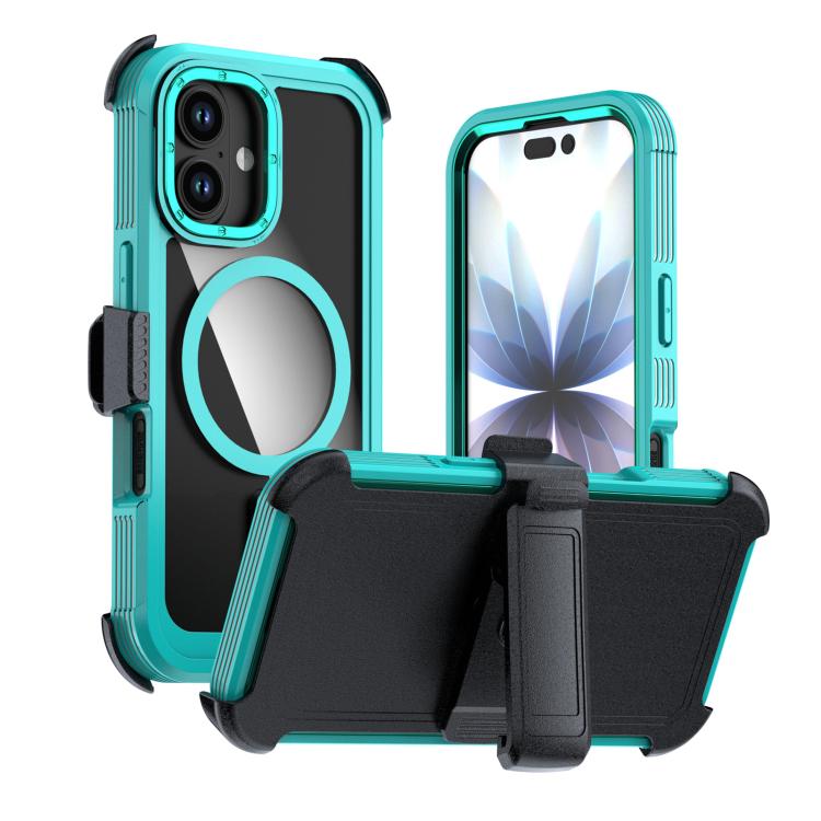 For iPhone 17 Acrylic Full Coverage Magnetic Phone Case with Back Clip(Navy Blue)