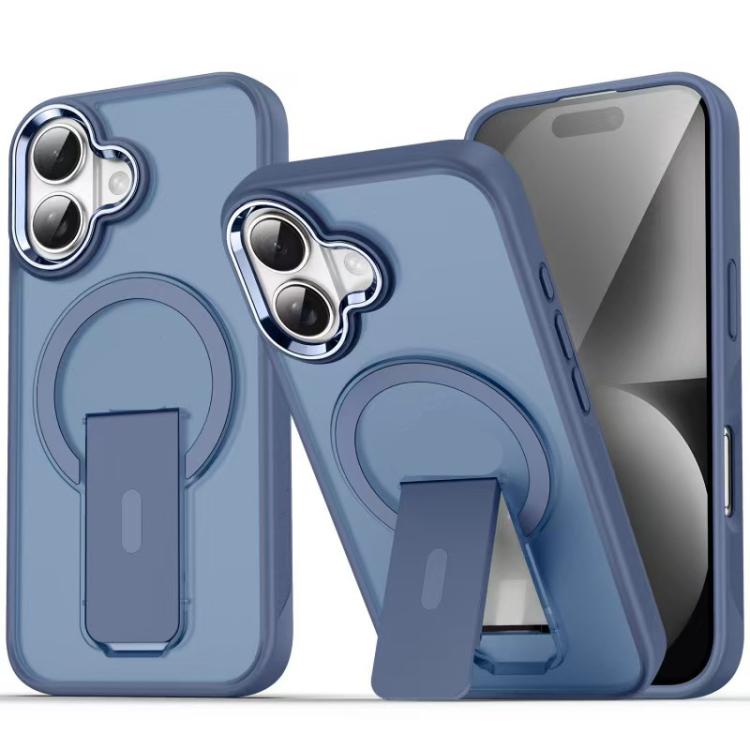 For iPhone 17 Acrylic Hybrid TPU MagSafe Holder Phone Case(Dark Blue)