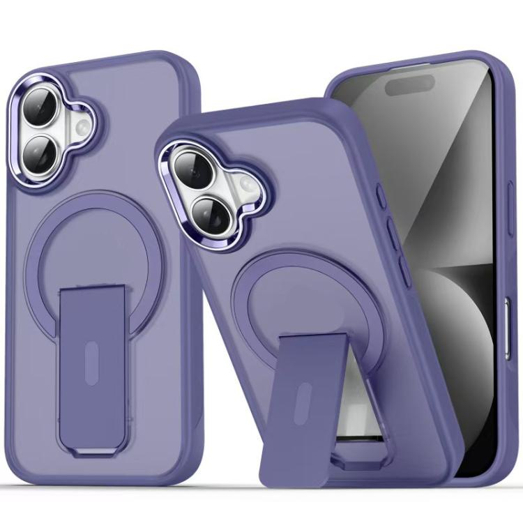For iPhone 17 Acrylic Hybrid TPU MagSafe Holder Phone Case(Dark Night Purple)