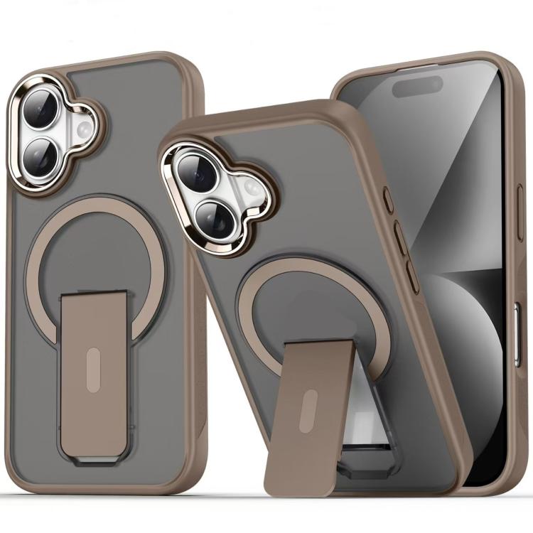 For iPhone 17 Acrylic Hybrid TPU MagSafe Holder Phone Case(Gold)
