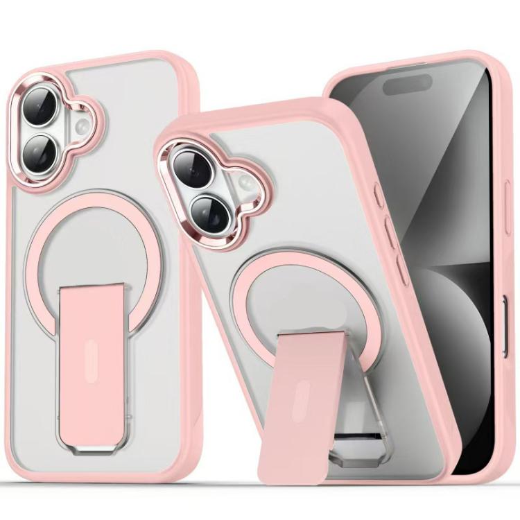 For iPhone 17 Acrylic Hybrid TPU MagSafe Holder Phone Case(Pink)