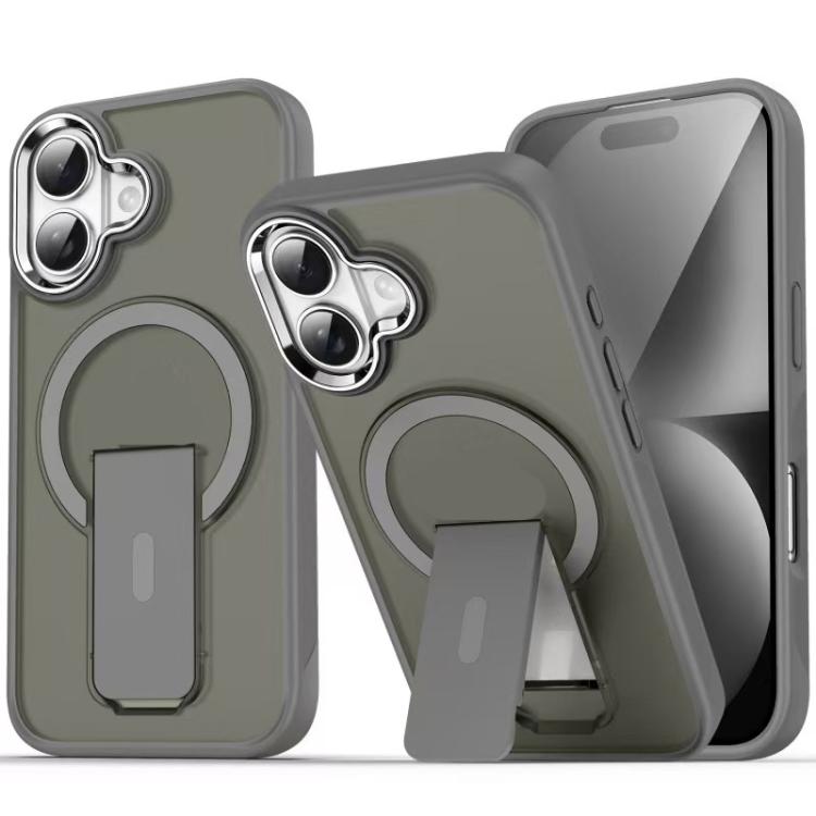 For iPhone 17 Acrylic Hybrid TPU MagSafe Holder Phone Case(Titanium Grey)