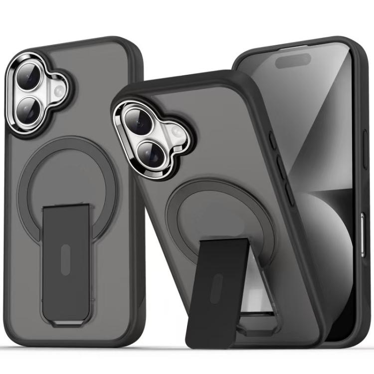 For iPhone 17 Acrylic Hybrid TPU MagSafe Holder Phone Case(Transparent Black)