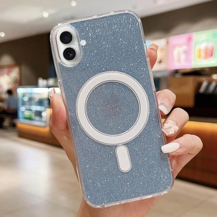 For iPhone 17 Acrylic Transparent Glitter MagSafe Phone Case(Blue)