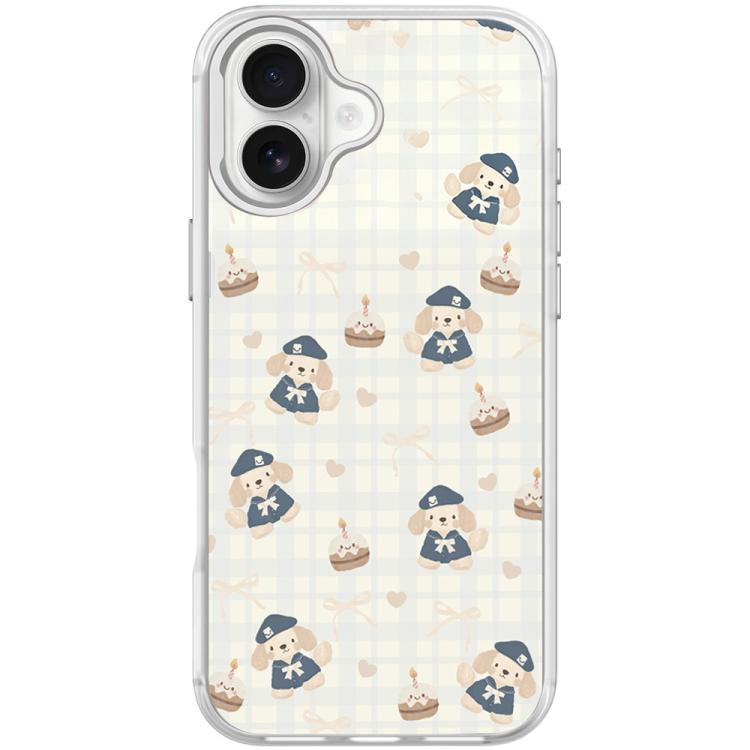 For iPhone 17 Adorable Beret Puppy Pattern Magnetic Phone Case(Transparent White)