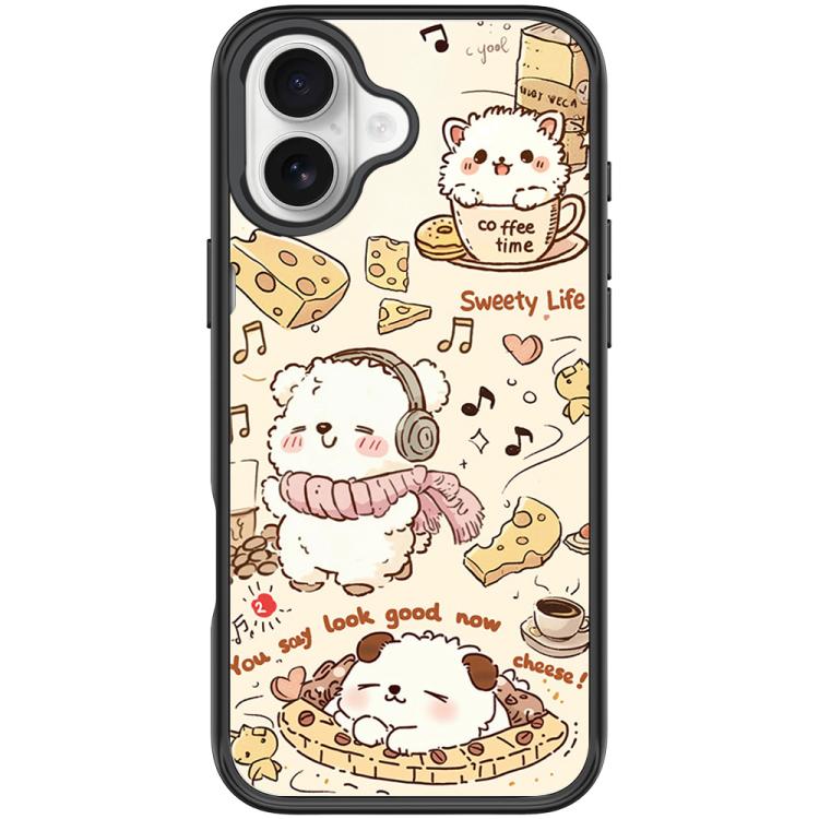 For iPhone 17 Adorable Coffee Cat Pattern Magnetic Phone Case(Black)