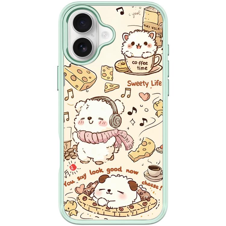 For iPhone 17 Adorable Coffee Cat Pattern Magnetic Phone Case(Light Green)